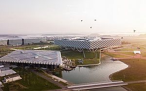 Die Konzernzentrale von Adidas im Sonnenaufgang