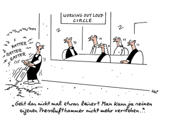 Cartoon von einem Bauarbeiter der laut Arbeitet