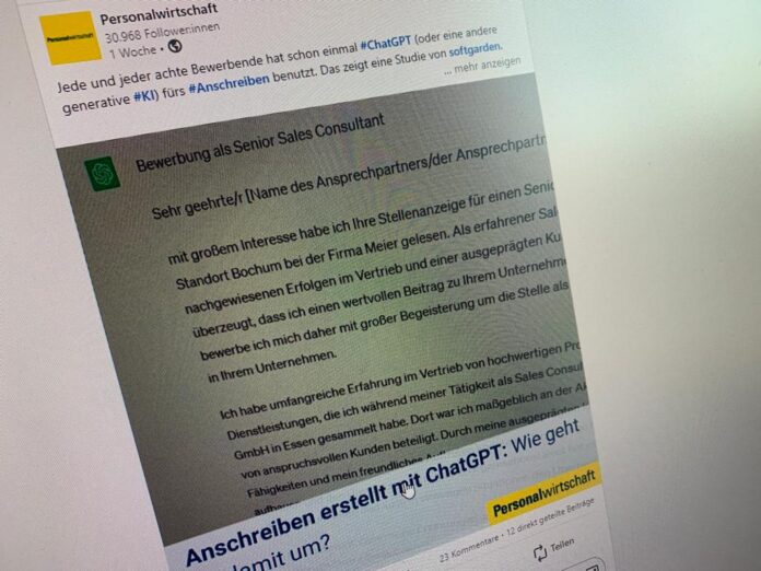Anschreiben mit KI: Vier minus fr ChatGPT - Personalwirtschaft